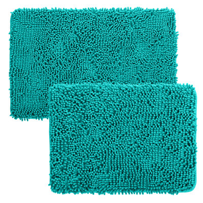 Ensemble de 2 tapis de salle de bain Plymouth Home - Tapis de bain en mousse à mémoire de forme 32 po x 21 po et 24 po x 17 po avec dessus en chenille pour un décor de salle de bain élégant - Tapis de bain lavables à la machine 