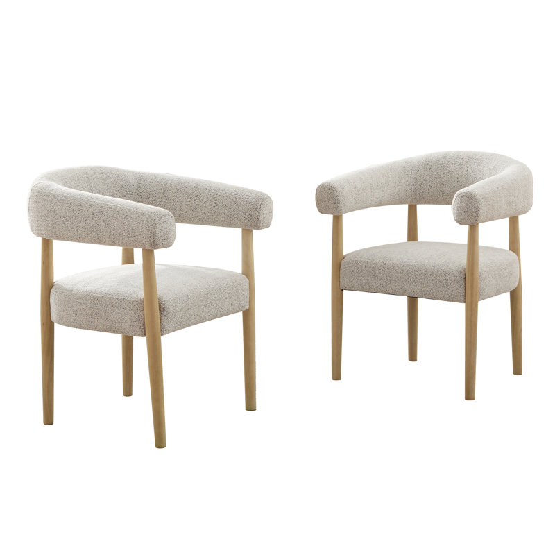 Fauteuil de salle à manger rembourré à hauteur de siège 19,3 po avec pieds en bois massif, Beige