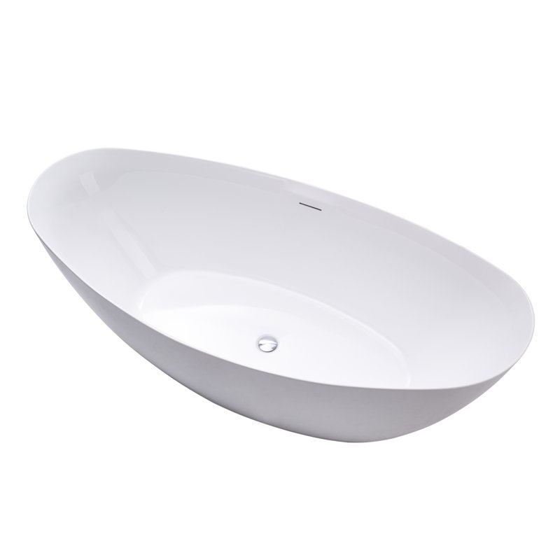 71" x 33" Freestanding Soaking Acrylic Bathtub, White/Integrated Overflow
