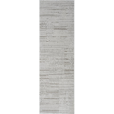 8' Gray And Ivory Abstract Distressed Runner Rug
