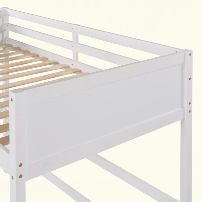 Lit mezzanine en bois avec échelle, Blanc