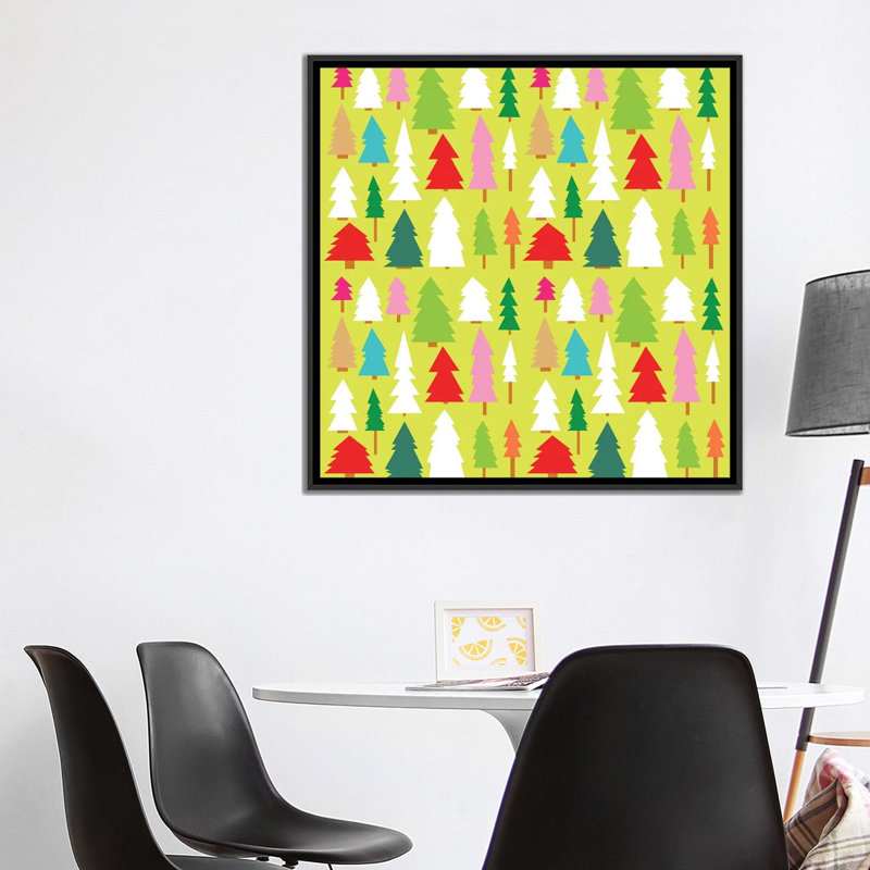 «Christmas Trees», impression sur toile, H 26 po x l 26 po x P 1,5 po, Toile avec cadre noir, Pas de tapis