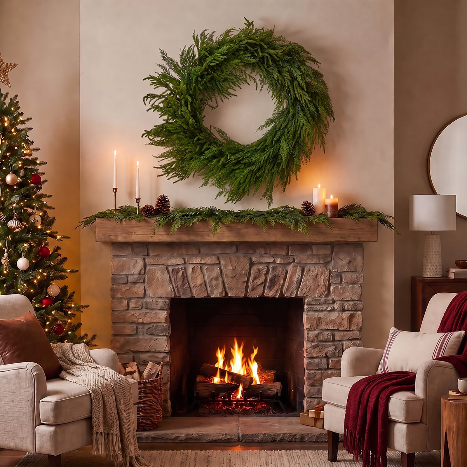 36" Real Touch Cedar Norfolk Pine Wreath
