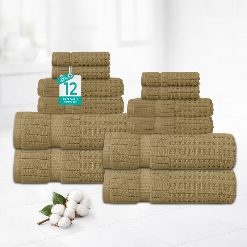 Ensemble de serviettes 12 pièces Willow - 100% coton peigné, qualité supérieure 630 g / m², lin, ultra-doux et très absorbant (ensemble de 4 serviettes de bain, 4 essuie-mains, 4 serviettes de toilette)