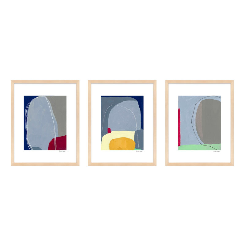 Color Meditation Trio 1. Set Of 3 Print by Andrea Stokes, 25" H x 20" W x 1.25" D, Brown Framed