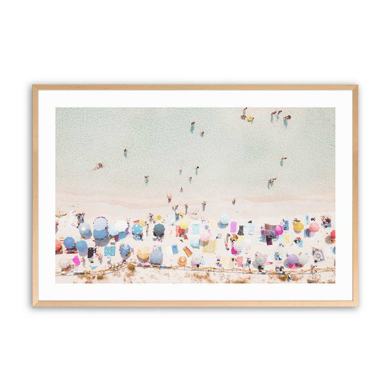 Imprimé plage et parasol, Érable brut encadré, H 25 po x l 37 po x P 1,25 po