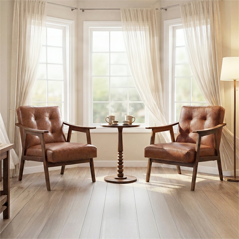 Lounge Chair with Thick Cushion, Mid Century Modern Accent Armchair, Button Tufted for Living Room, Bedroom