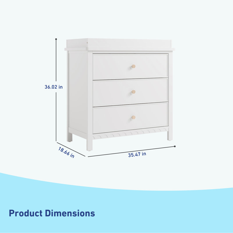 Sasha 3 Drawer Chest With Changing Topper, White