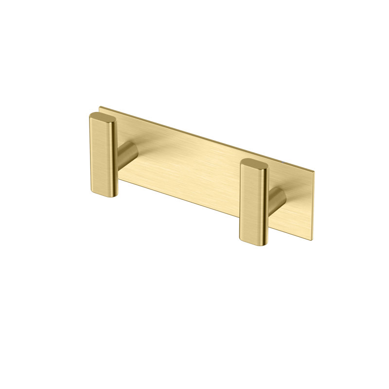 Elevate Wall Mount Towel, Robe, Coat, Hat Rack with 2 Hooks for Bathroom, Kitchen, Bedroom, Brushed Brass