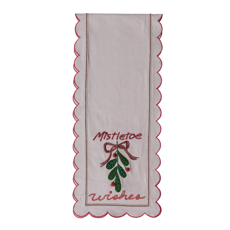 Scalloped Cotton Table Runner in Mistletoe Print