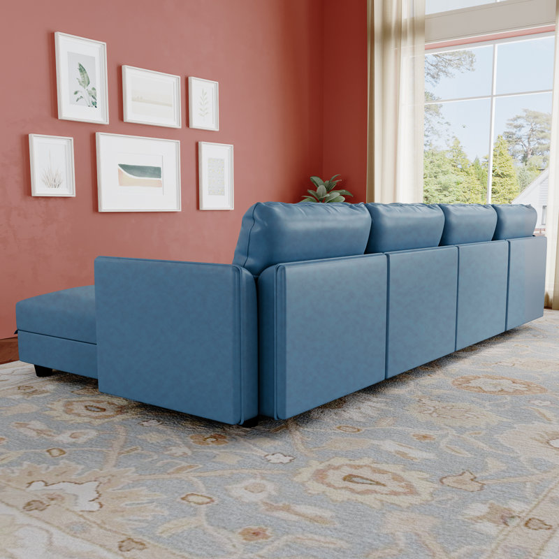 Canapé modulaire en U avec repose-pieds 6 pièces Zendejas, Similicuir bleu ciel