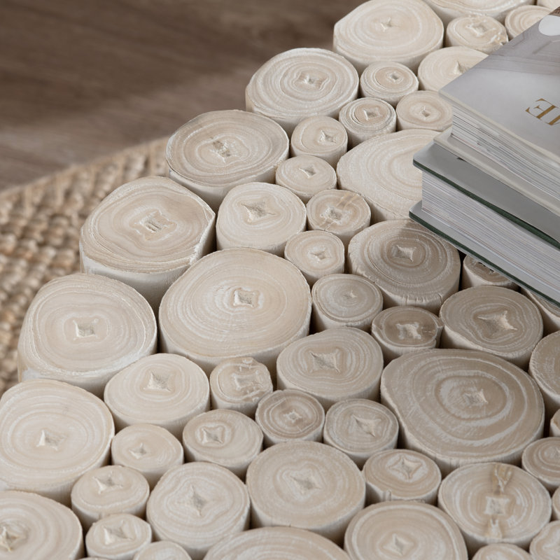 Tan Solid Wood Round Cocktail Coffee Table