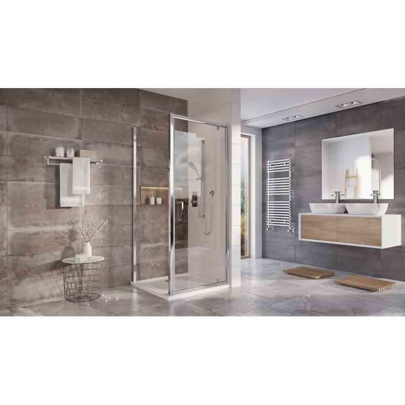 Feora 760mm W x 1950mm H Pivot Semi-Frameless Tub Door with Clear Glass, H 195 x W 100 cm