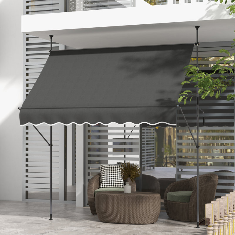 Auvent de terrasse rétractable en polyester Outsunny D, H 118,1 po x l 137,8 po x P 47,25 po, Gris foncé