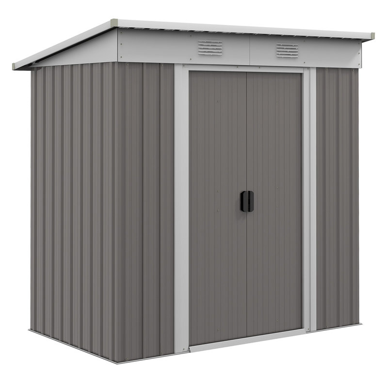 Metal Outdoor Storage Shed w/ Sliding Doors, 68.5" H x 68.59" W x 43.25" D, Gray
