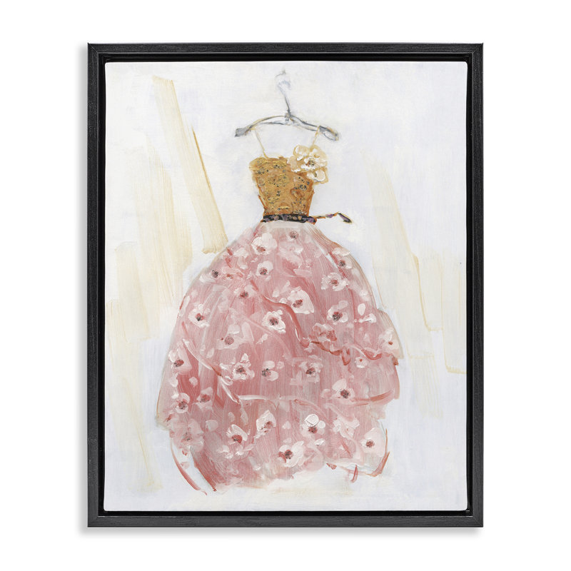 Cadre flottant élégant et sophistiqué, robe rose, design par Sally Swatland, Cadre flottant noir de jais, H 21 po x l 17 po