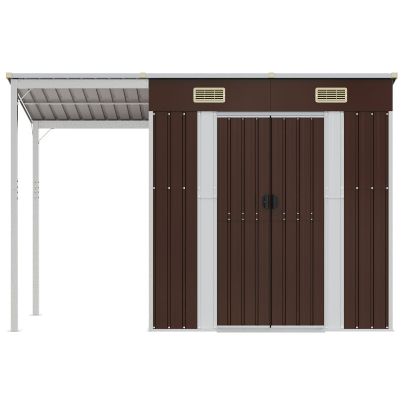 Broghin Garden Shed with Extended Roof Outdoor Tool Shed Storage Shed Steel, Brown