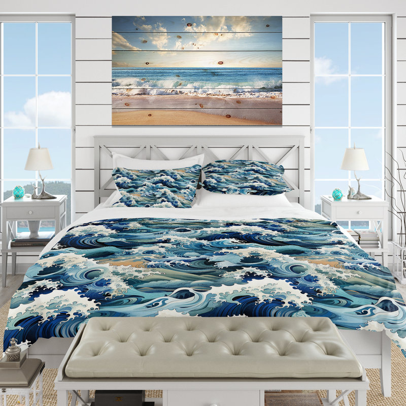 Literie des vagues du Japon lors des vagues du Tsunami III, Housse de couette simple + 1 taie décorative stan