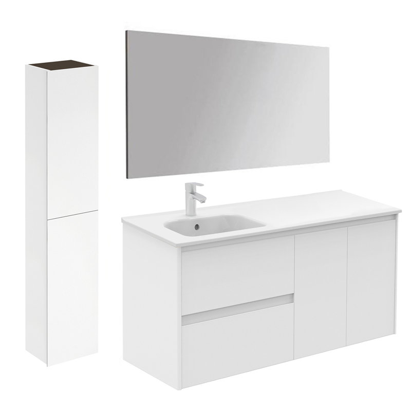 Ensemble de meuble-lavabo simple mural 48 "avec miroir Ambra, Blanc mat