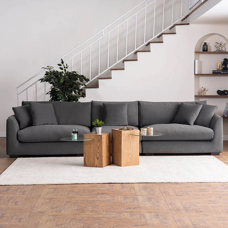 Canapé modulaire à accoudoirs évasés Dekayla, Microfibre/microsuède gris