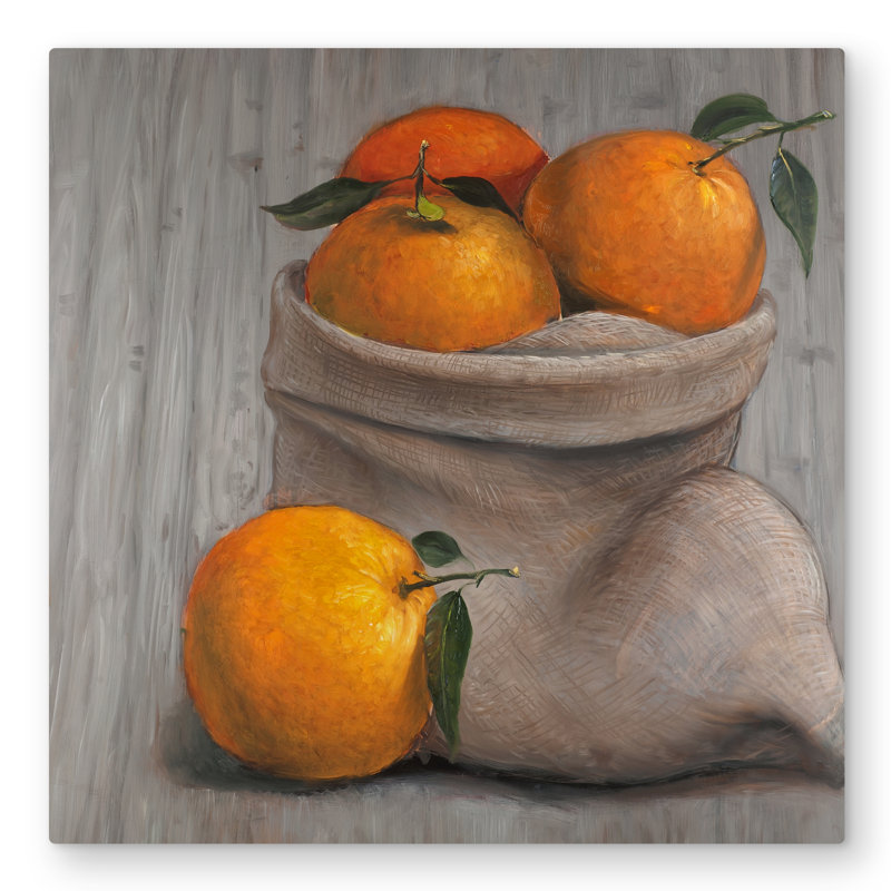 Bag of Oranges - Still Life Hyperrealist Metal Print Decor, 32" H x 32" W