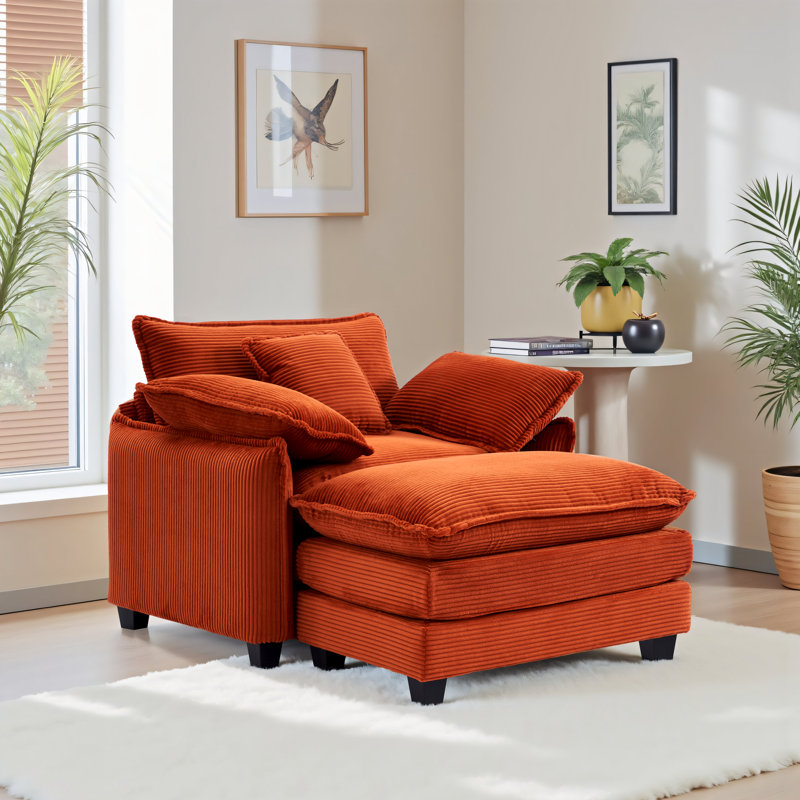 Modern Oversized Chair With Ottoman - 41" W Comfy Corduroy Accent Chair, Single Sofa Chair, Large Upholstered Armchair With Extra Thick And Deep Seat Lounge Chair For Living Room,bedroom