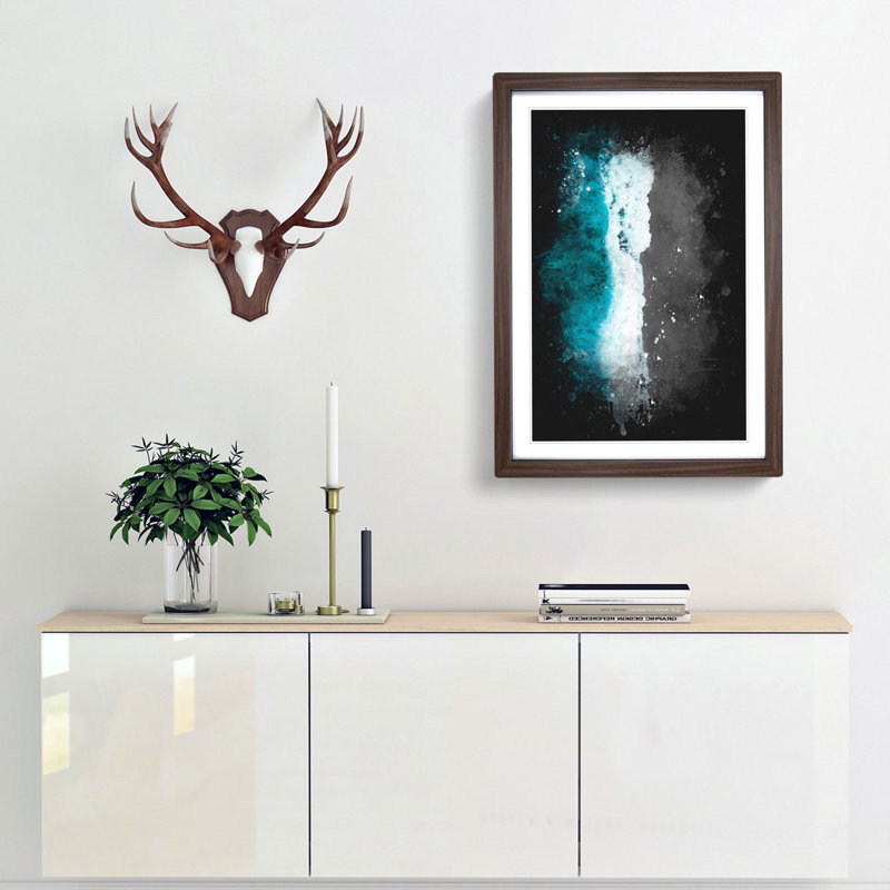 Black Sand Beach in Australia - Picture Frame Graphic Art Print, 33cm H x 24cm W x 2cm D, Walnut Framed