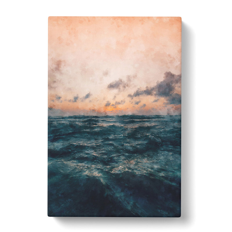 Ocean Beneath a Peach Sky - Wrapped Canvas Painting Print, 76cm H x 50cm W x 3cm D