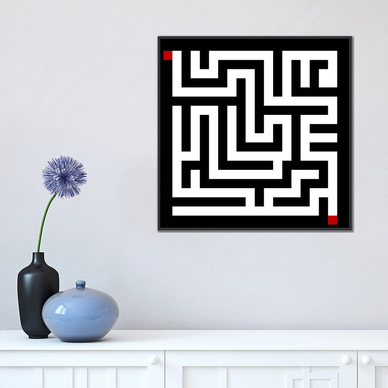 Albree Modern Labyrinth, impression sur toile, H 18 po x l 18 po x P 1,5 po, Toile avec cadre noir, Pas de tapis