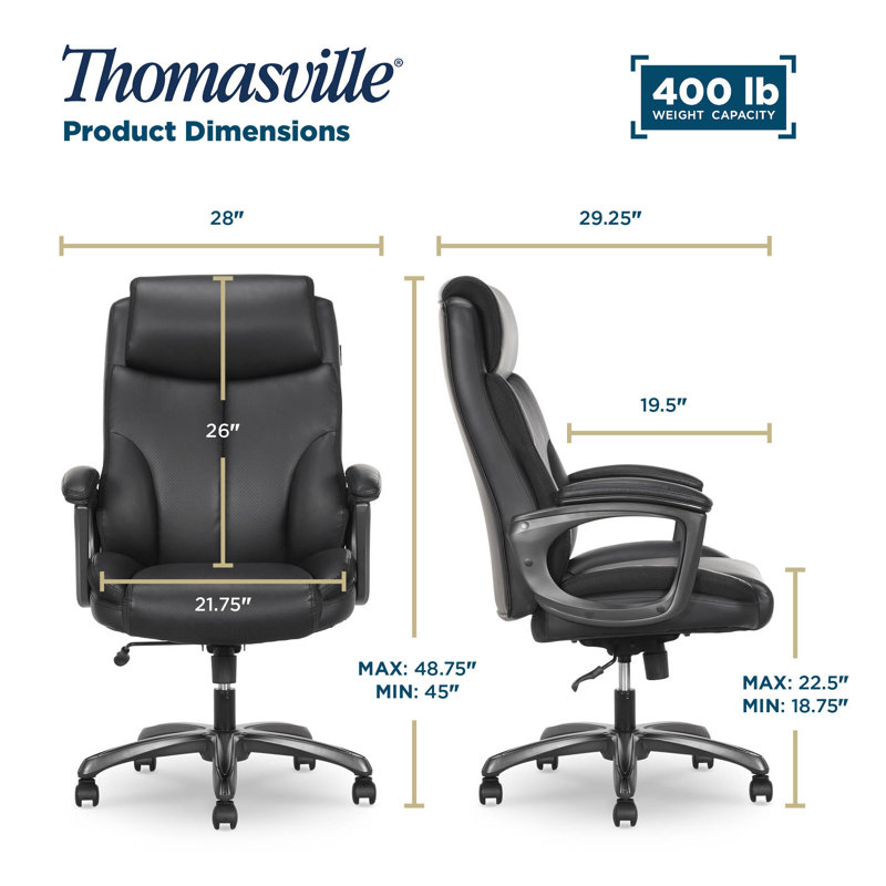 Adamstown® Danvers Big & Tall Office Chair, with Ergonomic High-Back and Contoured Lumbar Support, Vegan Leather, Black