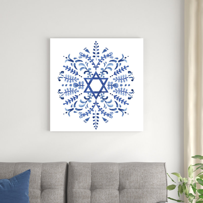 «Indigo Hanukkah IV» par Victoria Borges - reproduction d'art sur toile tendue, H 30 po x l 30 po