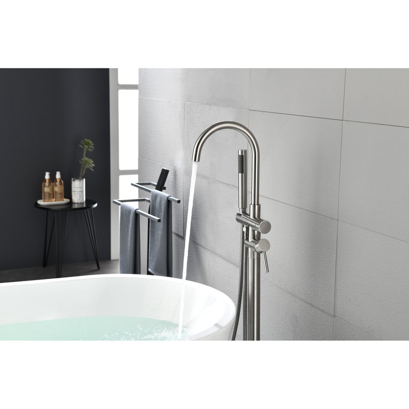 Robinet de baignoire avec douche à main et bouton de contrôle du débit d'eau Robinet autoportant à réduction de bruit