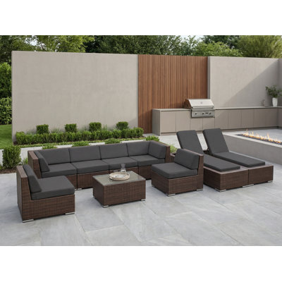 Barna 9 Piece Rattan Sectional Seating Group with Cushions - No Assembly