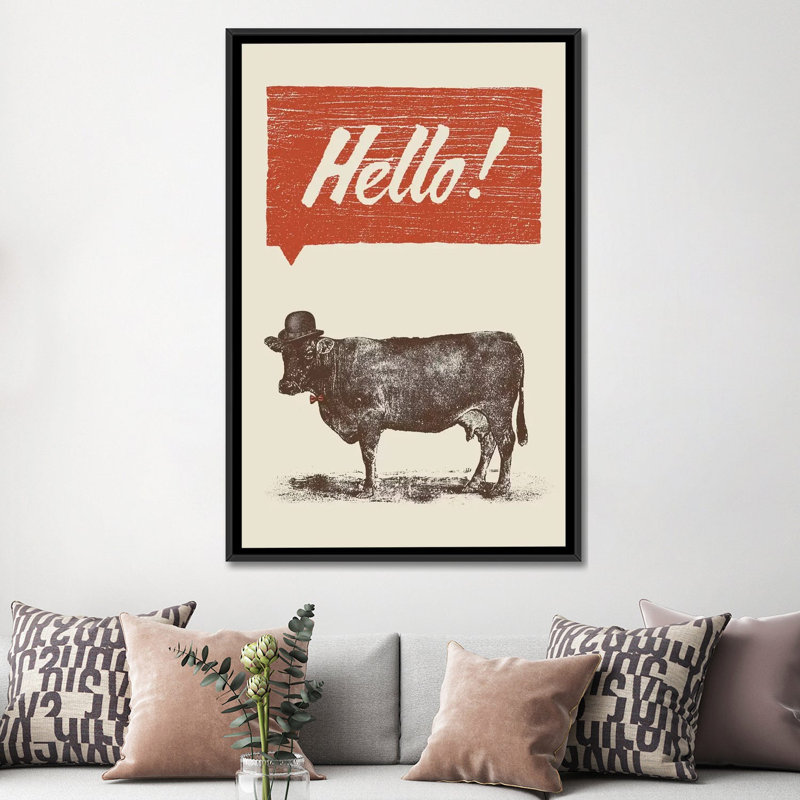 Hello, impression sur toile tendue, Toile avec cadre noir, Pas de tapis, H 48 po x l 32 po x P 1,5 po
