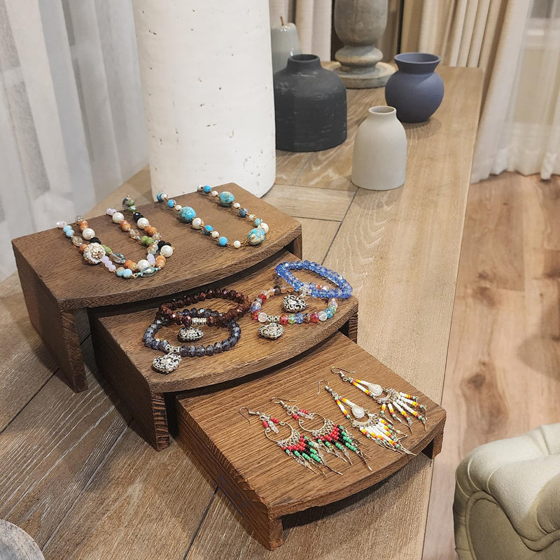 Présentoir à bijoux en bois 3 pièces, Brun