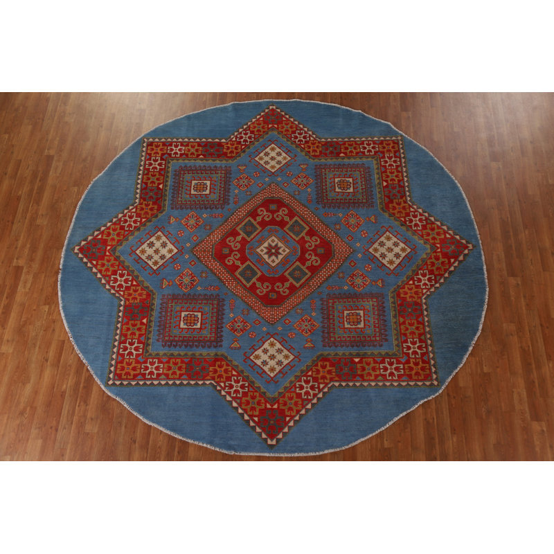 Tapis bleu à motif de teinture Kazak bleu fait à la main 10 x 10