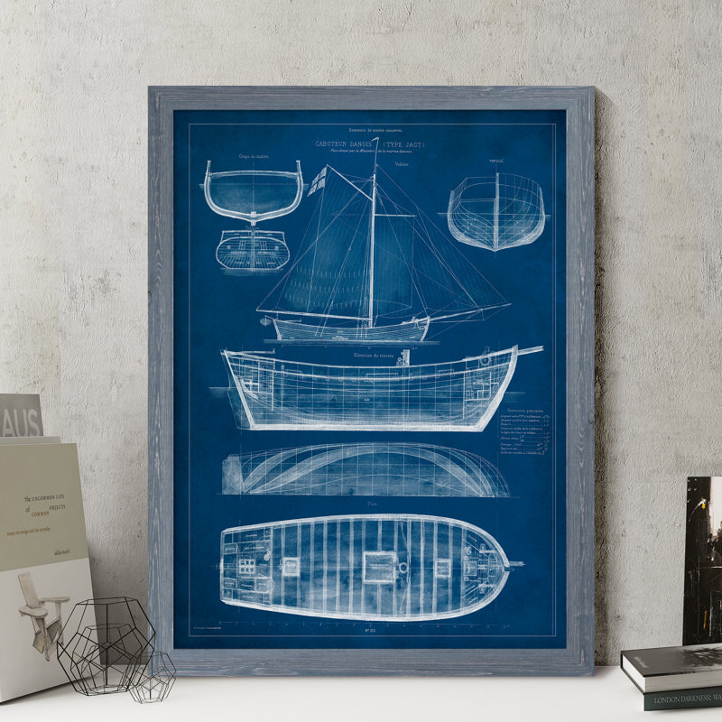 «Antique Ship Blueprint II» par Paul Cezanne - reproduction d'art encadrée, H 30 po x l 22 po x P 1,25 po, Pas de tapis
