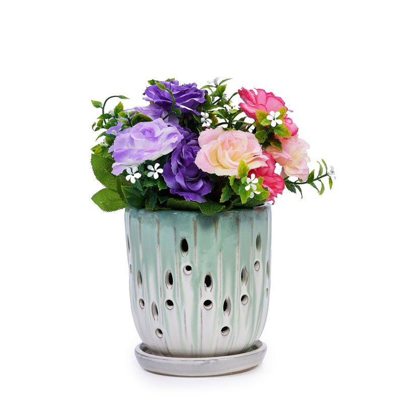 8" Ceramic Planter, 2 - Piece , White , Drainage Hole, Root Health, Heat , Patio, Garden Flowerpots, Size, Garden, Windowsill, All Weather Durability, Glossy Finish