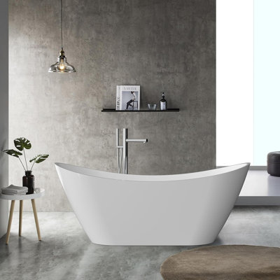 67" Freestanding Acrylic Soaking Tub – Extra Large Stand Alone Bath with Chrome Drain & Overflow – Deep Bathtub for Home Spa Bathroom