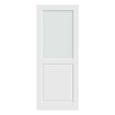 Panneau de porte intérieure en verre givré 28 po x 80 po 1-Lite, bois massif, apprêté blanc, demi-panneau de verre