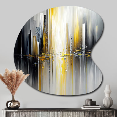 Abstrait géométrique noir et jaune II - décoration murale géométrique abstraite asymétrique, sculpture murale en métal de forme irrégulière