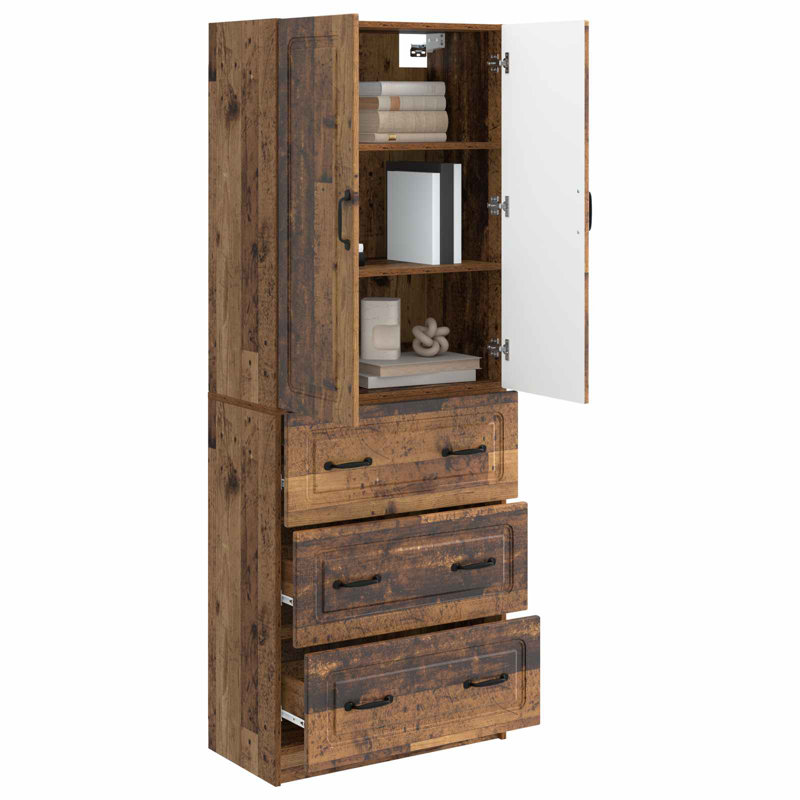  Cabinet Set 2 Pcs Engineered Wood Modern Storage Solution Sliding Door, Old Wood