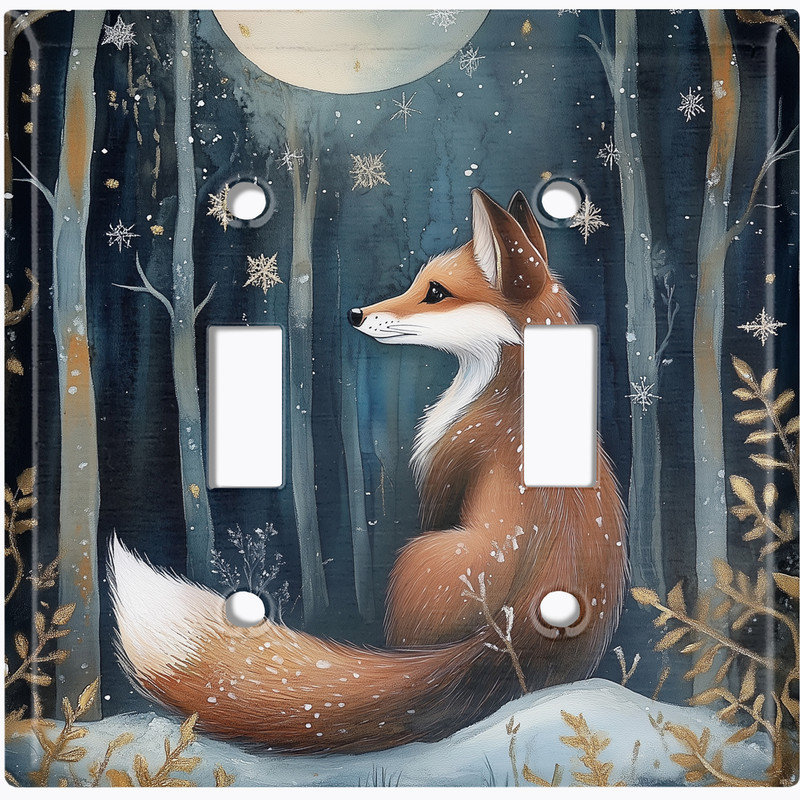 Couvercle de plaque d'interrupteur en métal; Bascule de taille standard US 2 - Renard des neiges, Double # 2