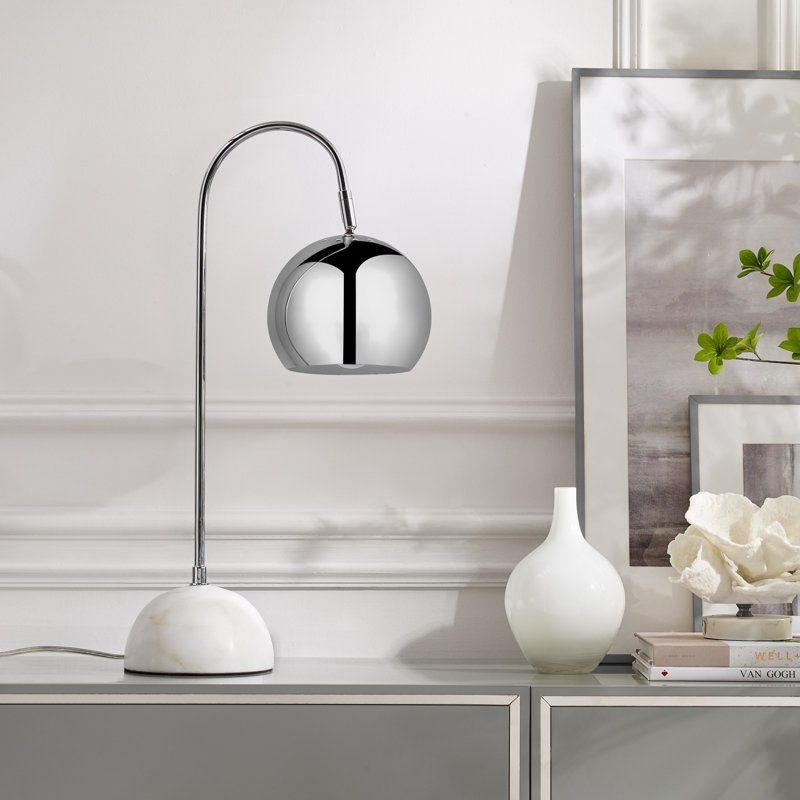 Lampe de table 24 "avec abat-jour dôme Cheatum, Argent argent, Argenté / blanc