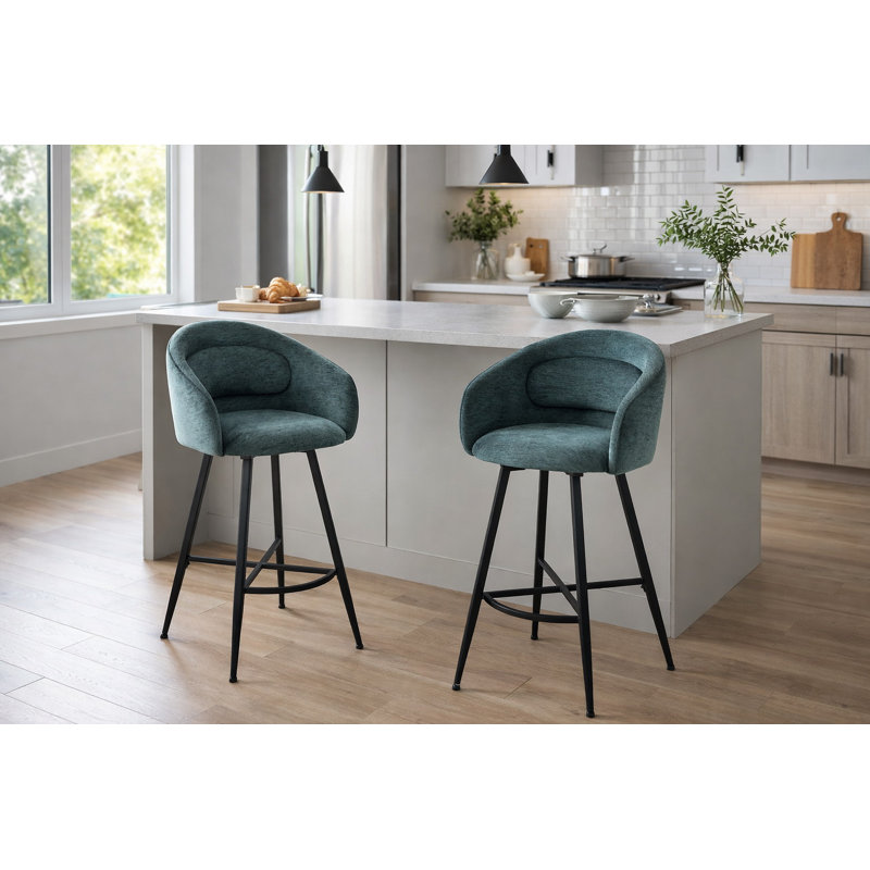 Swivel Upholstered Counter Stool with Metal Frame, Green