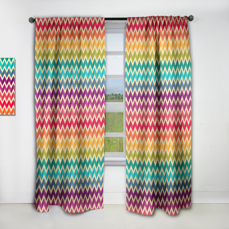 Geometric Pattern with Zigzags - Abstract Bohemian & Eclectic Blackout Curtain Single Panel, 52" W x 84" L