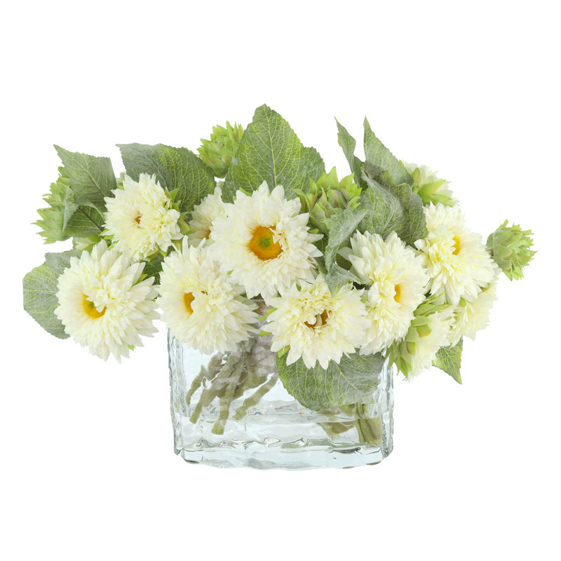 Sunflower Fall Arrangement in a Glass Ripple Vase, 14" H x 21" W x 16" D