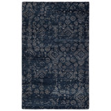 Azuma Hand Knotted Wool Geometric Area Rug in Dark Blue/Light Gray