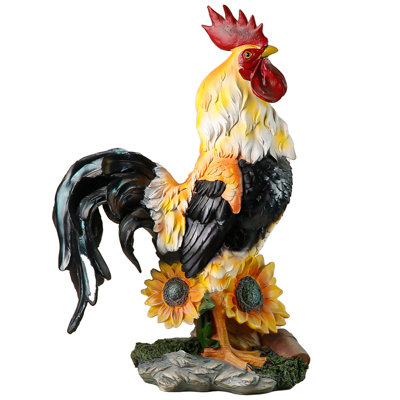 Rustic Sunflower Rooster Garden Statue, Outdoor Decorative Resin Figurine for Lawn and Patio, 16.5" H