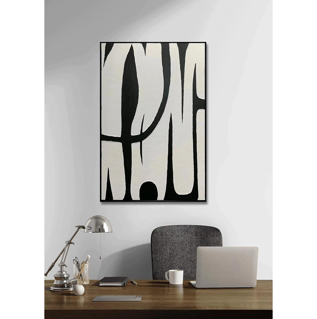 " Black White Oil Painting Modern Minimalism Artwork " Painting Print Ivy Bronx